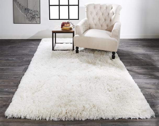 10' X 13' Ivory And White Shag Tufted Handmade Stain Resistant Area Rug