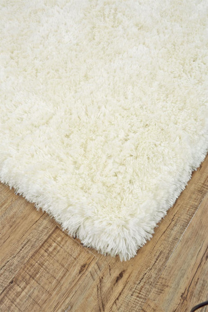 10' X 13' Ivory And White Shag Tufted Handmade Stain Resistant Area Rug