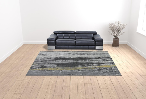 10' X 13' Gray And Black Abstract Stain Resistant Area Rug