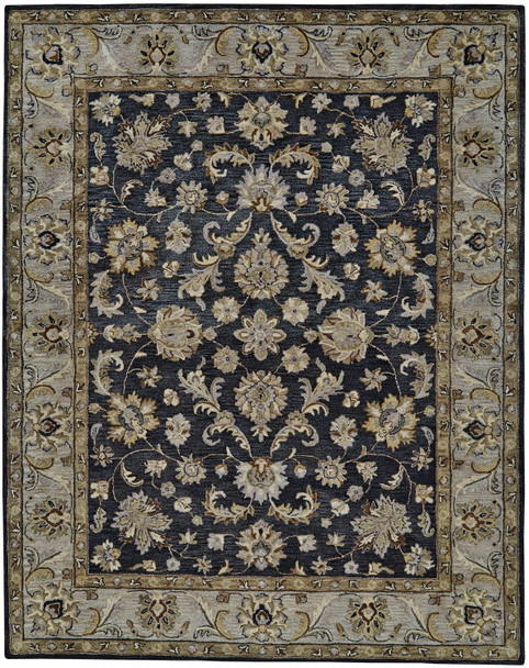 10' X 13' Blue Gray And Taupe Wool Floral Tufted Handmade Stain Resistant Area Rug