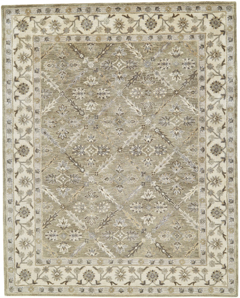 8' X 11' Green Brown And Taupe Wool Paisley Tufted Handmade Stain Resistant Area Rug