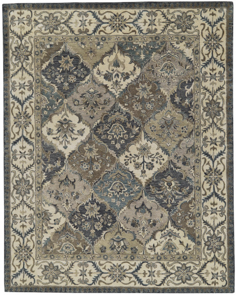 5' X 8' Blue Gray And Taupe Wool Paisley Tufted Handmade Stain Resistant Area Rug