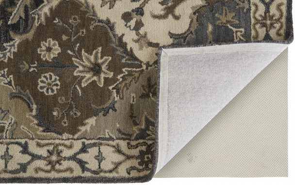 5' X 8' Blue Gray And Taupe Wool Paisley Tufted Handmade Stain Resistant Area Rug