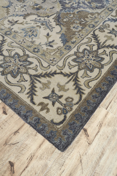 10' X 13' Blue Gray And Taupe Wool Paisley Tufted Handmade Stain Resistant Area Rug