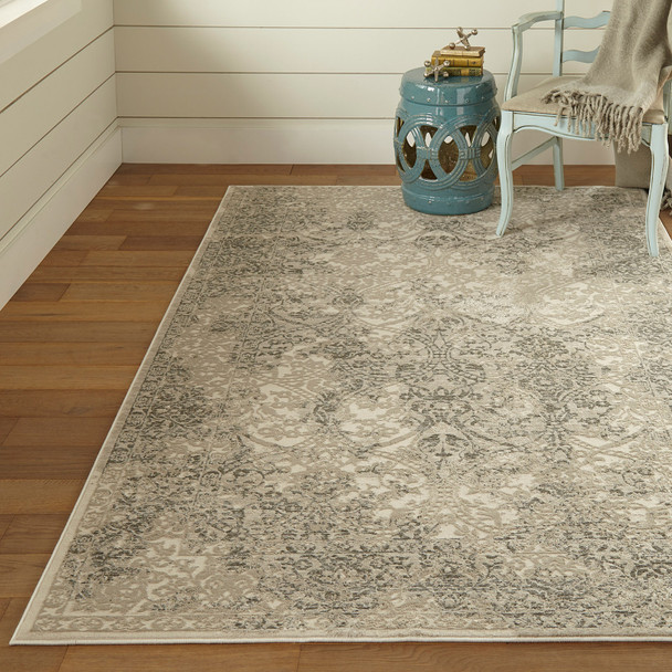 8' X 11' Ivory Gray And Black Abstract Stain Resistant Area Rug