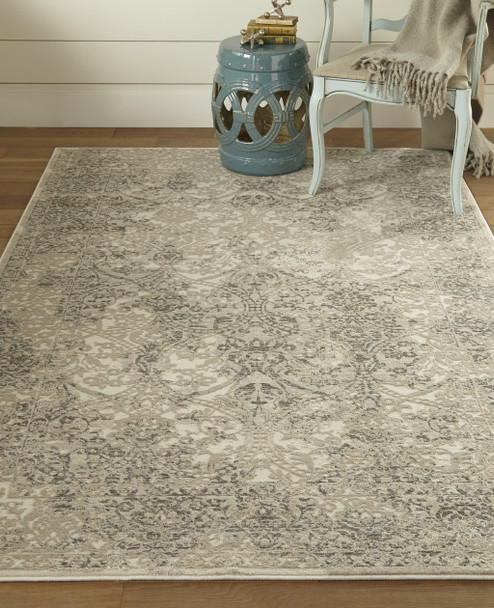 10' X 13' Ivory Gray And Black Abstract Stain Resistant Area Rug