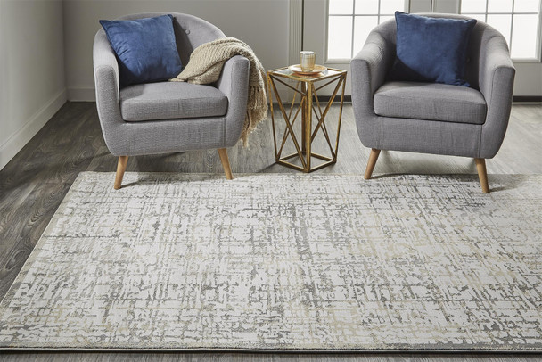5' X 8' Ivory And Gray Abstract Stain Resistant Area Rug