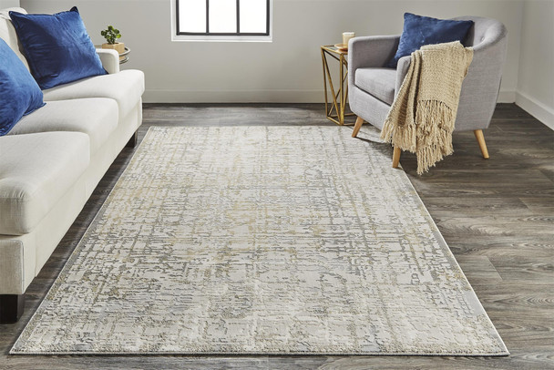 8' X 11' Ivory And Gray Abstract Stain Resistant Area Rug