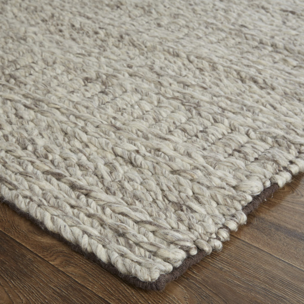 5' X 8' Ivory Gray And Tan Wool Hand Woven Stain Resistant Area Rug