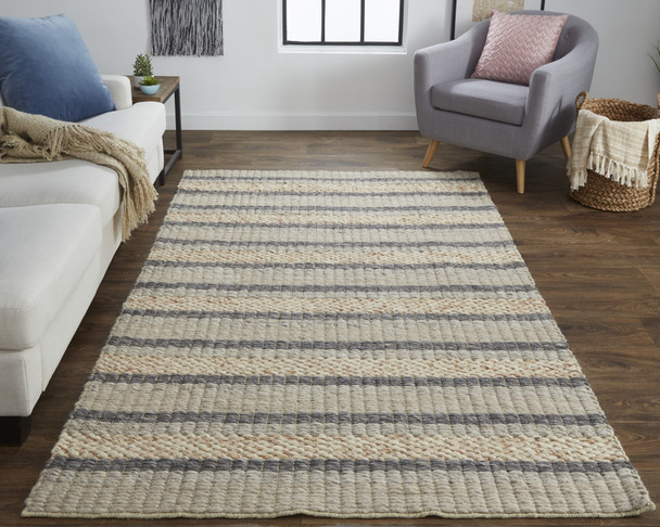 12' X 15' Ivory Tan And Gray Wool Hand Woven Stain Resistant Area Rug