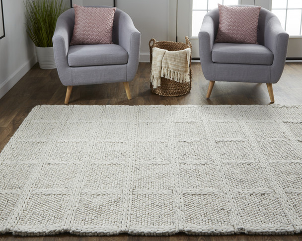 4' X 6' Ivory And Gray Wool Plaid Hand Woven Stain Resistant Area Rug