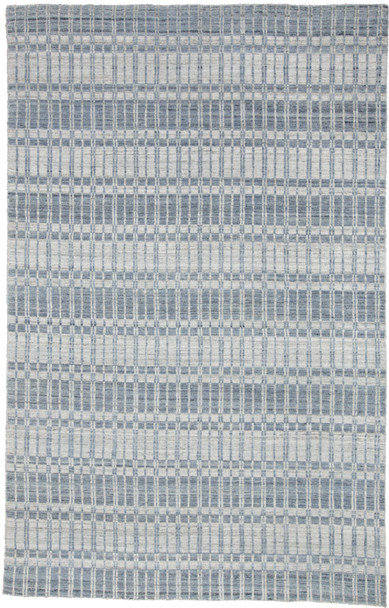 7' X 9' Blue Gray And Ivory Striped Hand Woven Area Rug