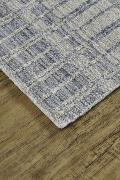 10' X 14' Blue Gray And Ivory Striped Hand Woven Area Rug