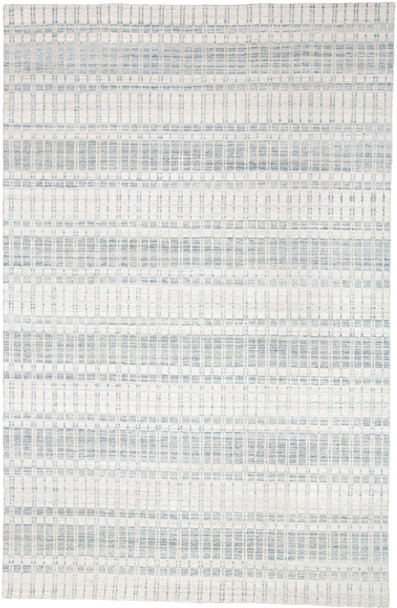 5' X 8' Ivory And Blue Striped Hand Woven Area Rug