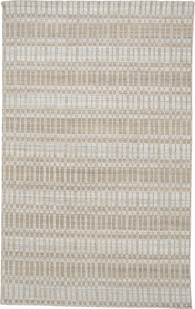 5' X 8' Tan Gray And Silver Striped Hand Woven Area Rug