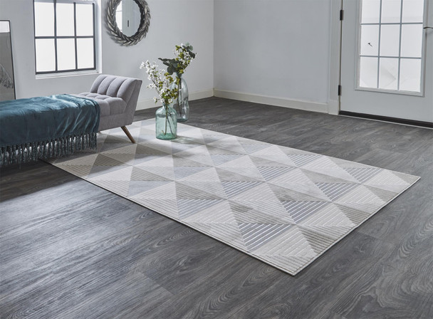 9' X 12' Beige Gray And Ivory Geometric Area Rug