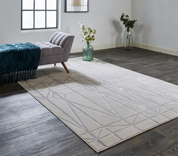 9' X 12' White Silver And Gray Geometric Area Rug