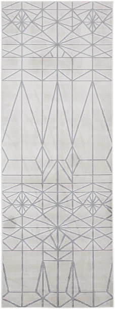 8' White Silver And Gray Geometric Stain Resistant Runner Rug
