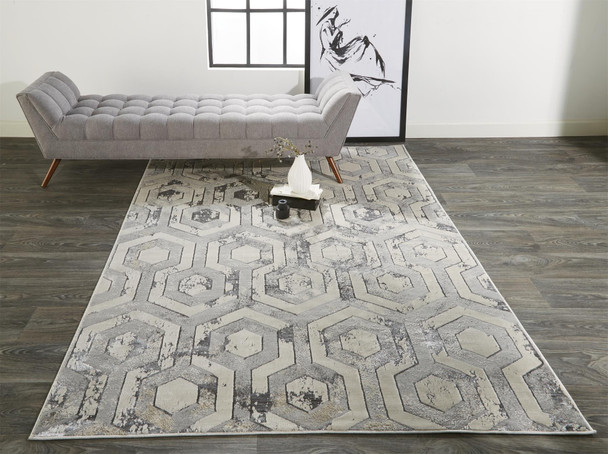 4' X 6' Gray Taupe And Silver Abstract Area Rug