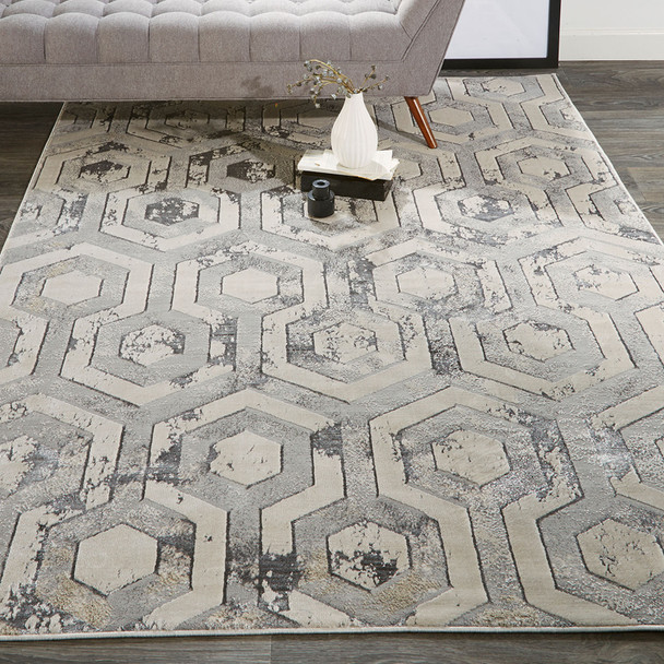 9' X 12' Gray Taupe And Silver Abstract Area Rug