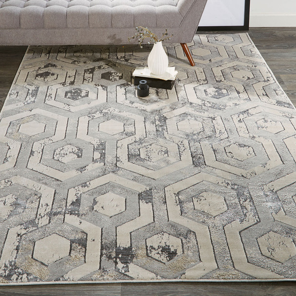 8' X 11' Gray Taupe And Silver Abstract Stain Resistant Area Rug