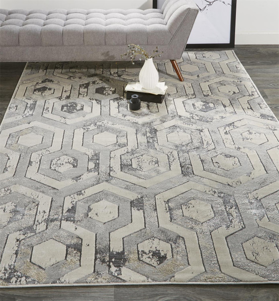 8' X 11' Gray Taupe And Silver Abstract Stain Resistant Area Rug