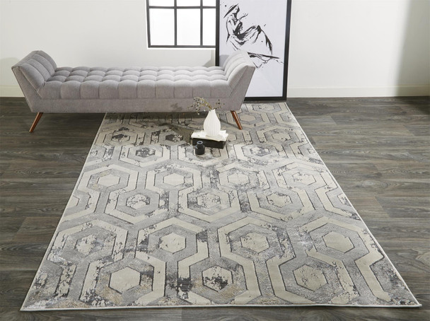 12' X 15' Gray Taupe And Silver Abstract Area Rug