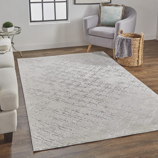 4' X 6' Silver Gray And White Abstract Area Rug