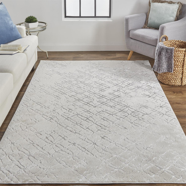 8' X 10' Silver Gray And White Abstract Area Rug