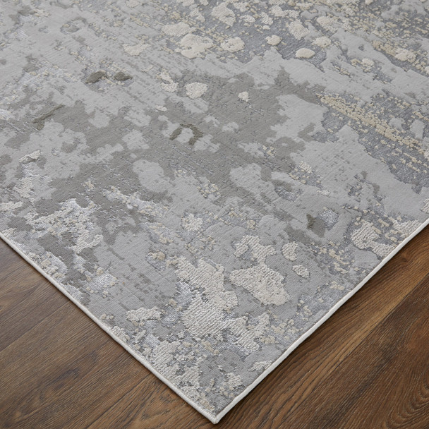 8' X 10' Silver Gray And White Abstract Area Rug