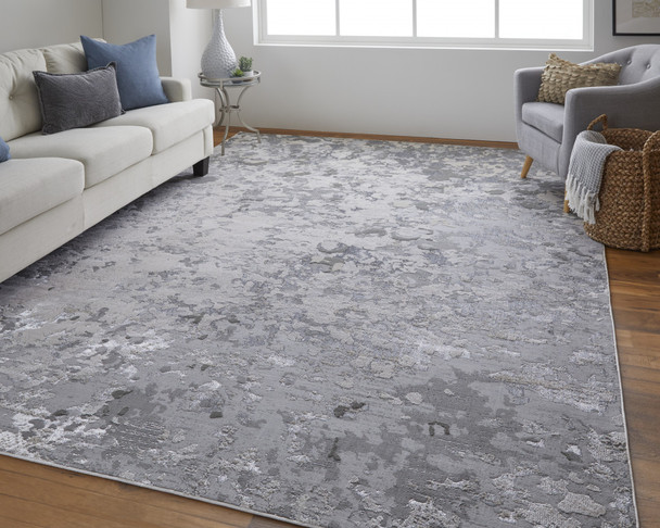 10' X 13' Silver Gray And White Abstract Stain Resistant Area Rug