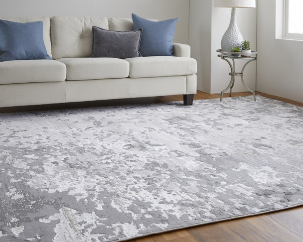 10' X 13' Silver Gray And White Abstract Stain Resistant Area Rug