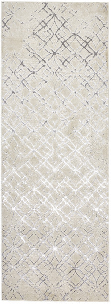 8' Silver Gray And White Abstract Stain Resistant Runner Rug