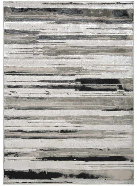 9' X 12' Silver Gray And Black Abstract Area Rug