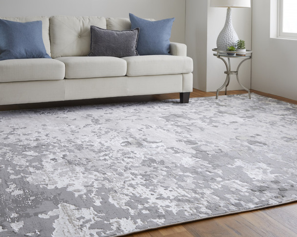 12' X 15' Silver Gray And White Abstract Stain Resistant Area Rug