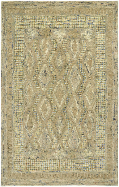 5' X 8' Tan Blue And Gray Wool Floral Tufted Handmade Stain Resistant Area Rug