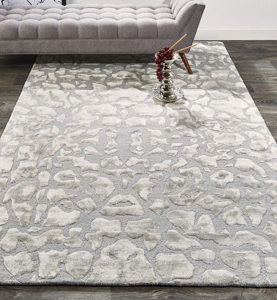5' X 8' Gray And Silver Abstract Tufted Handmade Area Rug