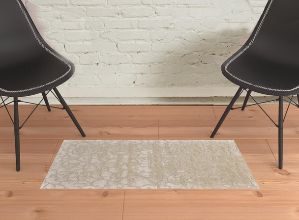 2' X 3' Ivory Taupe And Tan Abstract Tufted Handmade Area Rug
