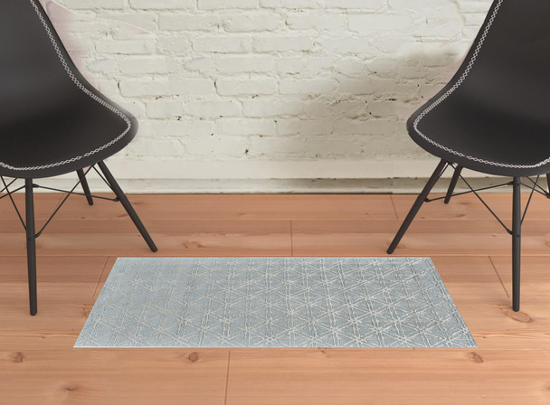 2' X 3' Blue Silver And Gray Wool Abstract Tufted Handmade Area Rug