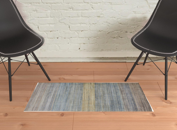 2' X 3' Blue Purple And Tan Ombre Hand Woven Area Rug
