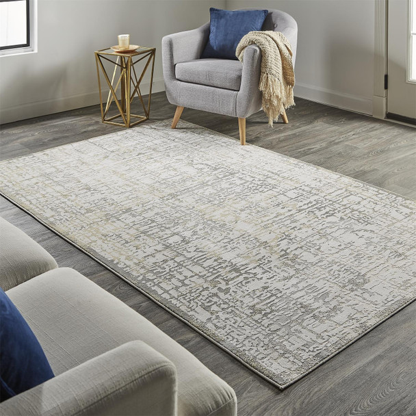 7' X 10' Ivory And Gray Abstract Stain Resistant Area Rug