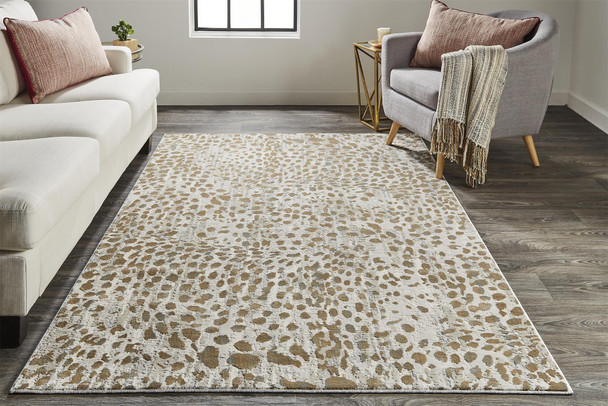 7' X 10' Brown And Ivory Abstract Stain Resistant Area Rug