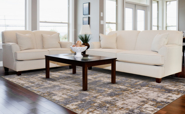 8' X 11' Gray And Gold Abstract Stain Resistant Area Rug