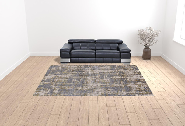 10' X 13' Gray And Gold Abstract Stain Resistant Area Rug