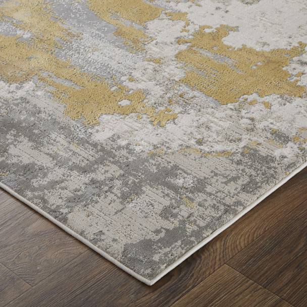 10' X 13' Ivory Gold And Gray Abstract Stain Resistant Area Rug