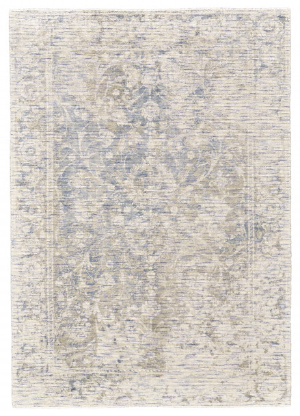 5' X 8' Ivory Blue And Tan Abstract Hand Woven Area Rug