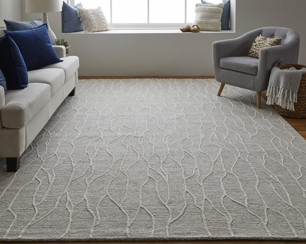 8' X 11' Taupe And Ivory Wool Abstract Tufted Handmade Stain Resistant Area Rug