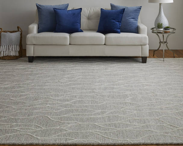 8' X 11' Taupe And Ivory Wool Abstract Tufted Handmade Stain Resistant Area Rug