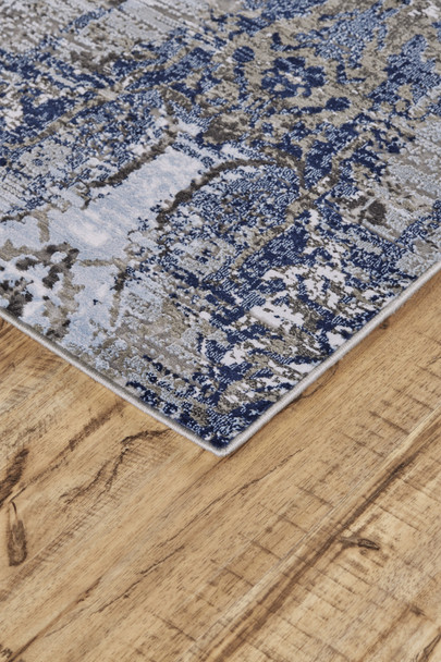 10' X 14' Blue Gray And Taupe Abstract Stain Resistant Area Rug