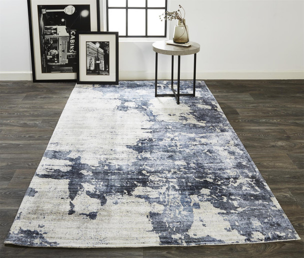 10' X 14' Blue Gray And Ivory Abstract Hand Woven Area Rug